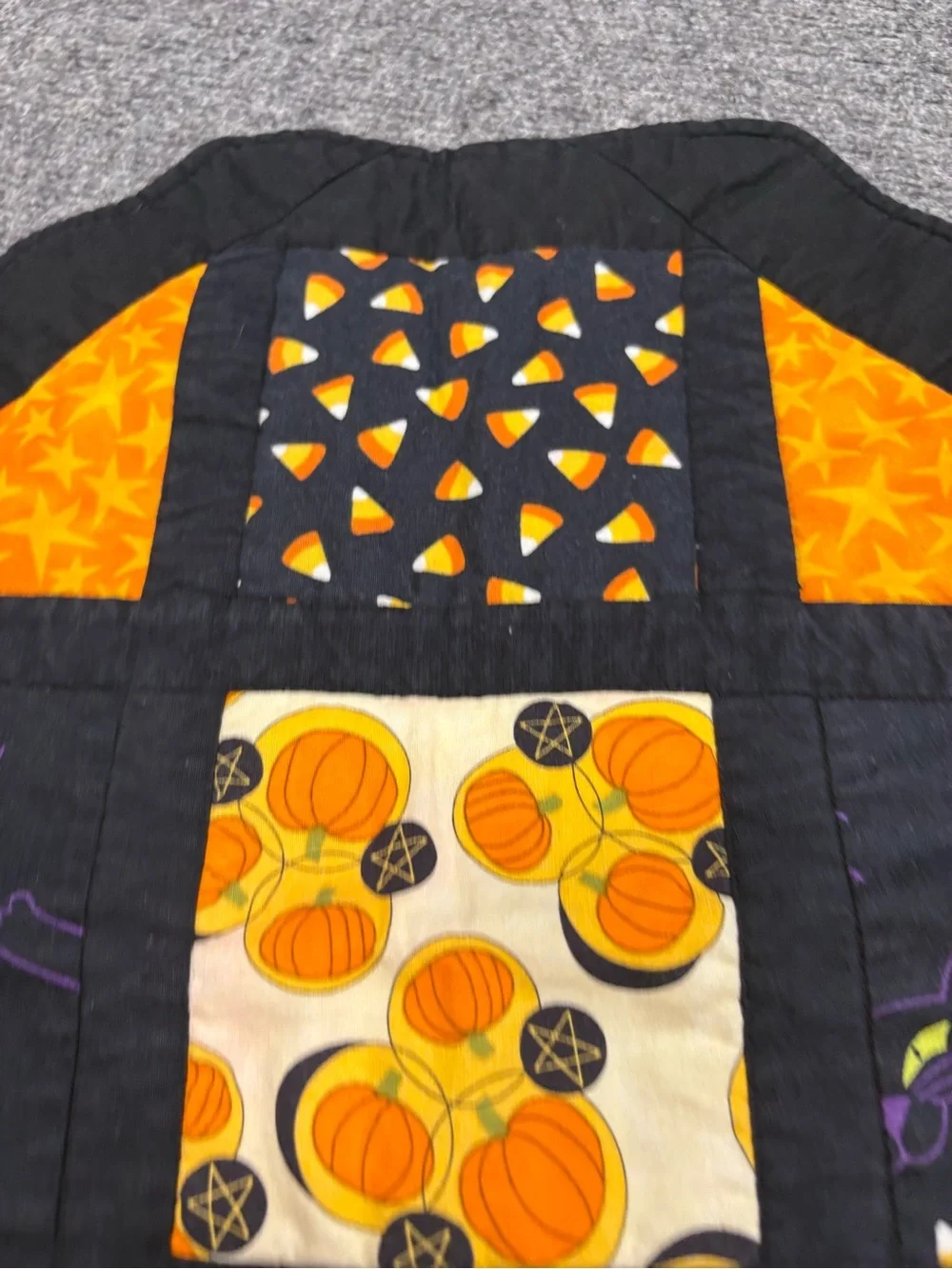 Octagonal Halloween Quilted Table Topper in Black and Orange